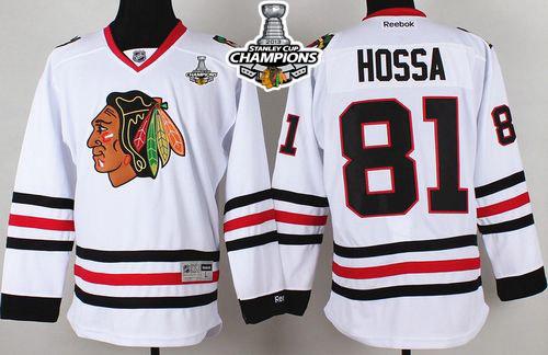 Blackhawks #81 Marian Hossa Stitched White Stanley Cup Champions NHL Jersey