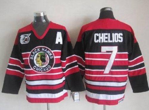 Blackhawks #7 Chris Chelios Red/Black 75TH CCM Stitched NHL Jersey