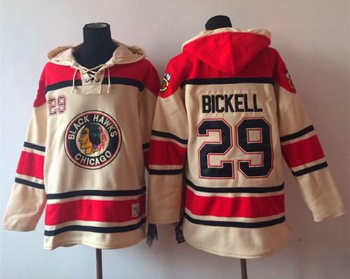Blackhawks #29 Bryan Bickell Cream Sawyer Hooded Sweatshirt Stitched NHL Jersey
