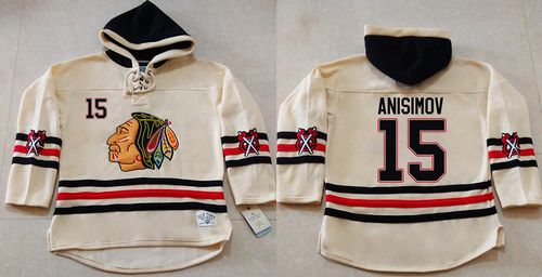Blackhawks #15 Artem Anisimov Cream Heavyweight Pullover Hoodie Stitched NHL Jersey