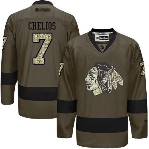 Blackhawks #7 Chris Chelios Green Salute to Service Stitched NHL Jersey