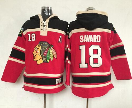 Blackhawks #18 Denis Savard Red Sawyer Hooded Sweatshirt Stitched NHL Jersey