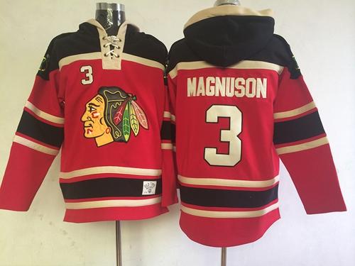 Blackhawks #3 Keith Magnuson Red Sawyer Hooded Sweatshirt Stitched NHL Jersey