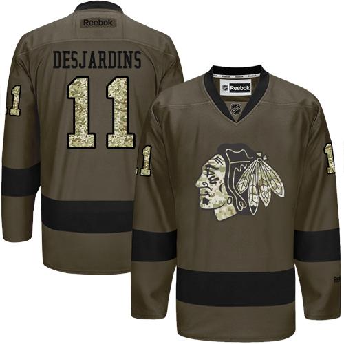Blackhawks #11 Andrew Desjardins Green Salute to Service Stitched NHL Jersey