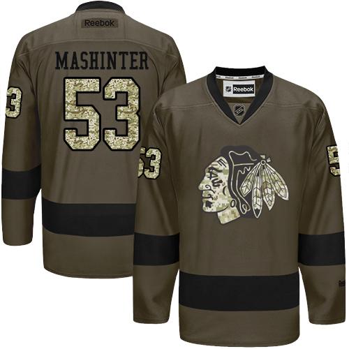 Blackhawks #53 Brandon Mashinter Green Salute to Service Stitched NHL Jersey