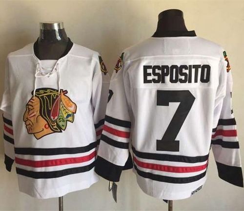 Blackhawks #7 Tony Esposito White CCM Throwback Stitched NHL Jersey