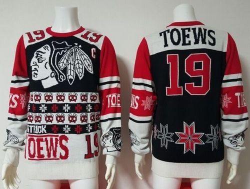 Chicago Blackhawks #19 Jonathan Toews Black/Red Men's NHL Ugly Sweater