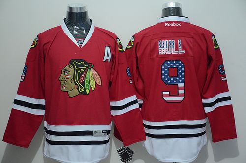 Blackhawks #9 Bobby Hull Red USA Flag Fashion Stitched NHL Jersey