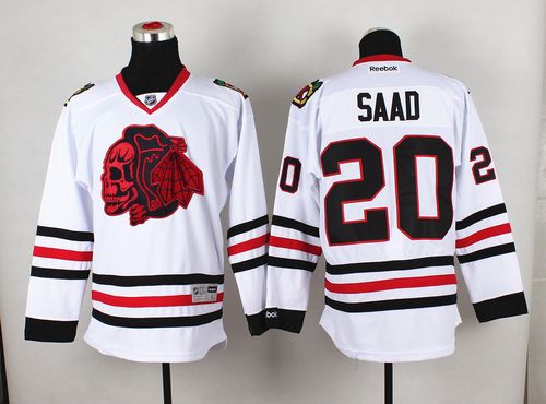 Blackhawks #20 Brandon Saad White(Red Skull) Stitched NHL Jersey