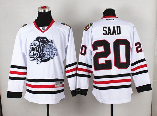 Blackhawks #20 Brandon Saad White(White Skull) Stitched NHL Jersey