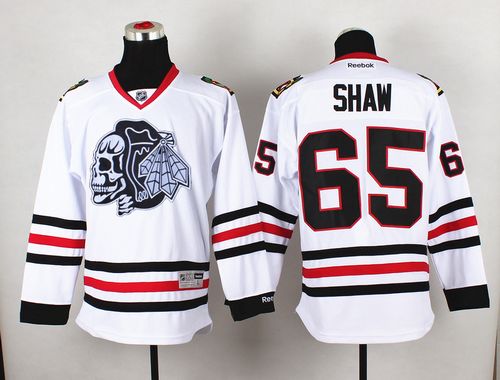 Blackhawks #65 Andrew Shaw White(White Skull) Stitched NHL Jersey