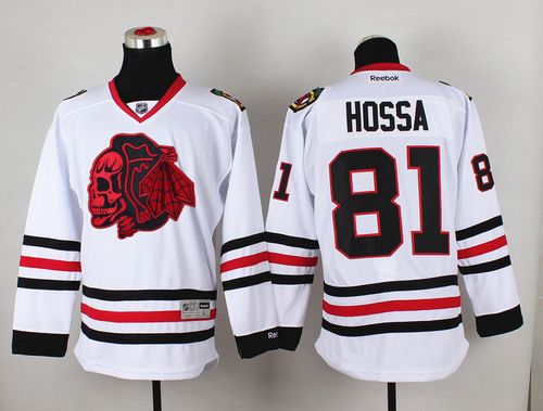 Blackhawks #81 Marian Hossa White(Red Skull) Stitched NHL Jersey