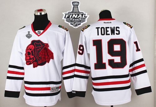 Blackhawks #19 Jonathan Toews White(Red Skull) 2015 Stanley Cup Stitched NHL Jersey