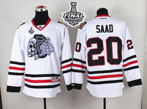 Blackhawks #20 Brandon Saad White(White Skull) 2015 Stanley Cup Stitched NHL Jersey
