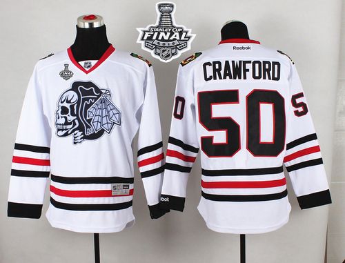 Blackhawks #50 Corey Crawford White(White Skull) 2015 Stanley Cup Stitched NHL Jersey