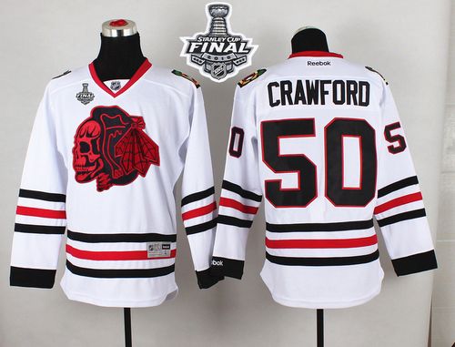 Blackhawks #50 Corey Crawford White(Red Skull) 2015 Stanley Cup Stitched NHL Jersey