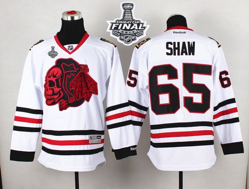 Blackhawks #65 Andrew Shaw White(Red Skull) 2015 Stanley Cup Stitched NHL Jersey