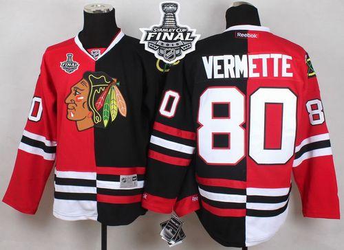 Blackhawks #80 Antoine Vermette Red/Black Split 2015 Stanley Cup Stitched NHL Jersey