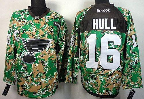 Blues #16 Brett Hull Camo Veterans Day Practice Stitched NHL Jersey