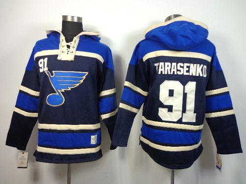 Blues #91 Vladimir Tarasenko Navy Blue Sawyer Hooded Sweatshirt Stitched NHL Jersey