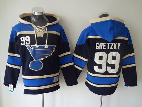 Blues #99 Wayne Gretzky Navy Blue Sawyer Hooded Sweatshirt Stitched NHL Jersey