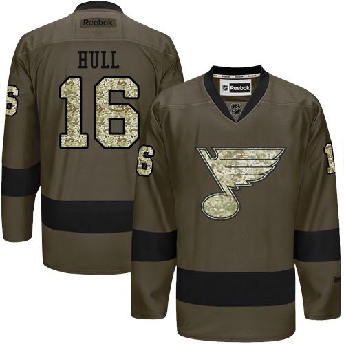 Blues #16 Brett Hull Green Salute to Service Stitched NHL Jersey