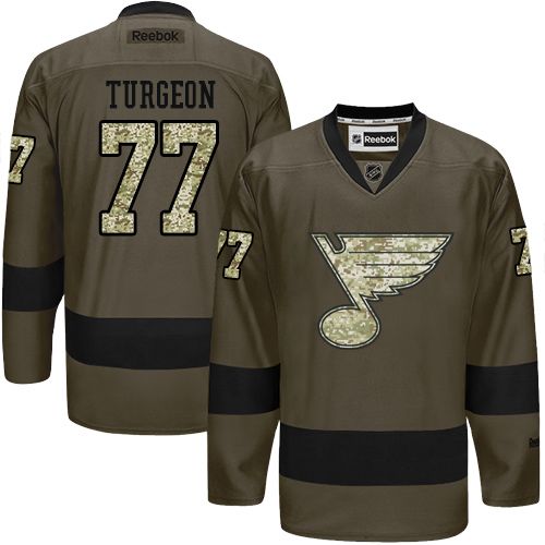 Blues #77 Pierre Turgeon Green Salute to Service Stitched NHL Jersey