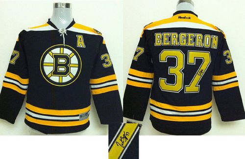 Bruins #37 Patrice Bergeron Black Autographed Stitched NHL Jersey