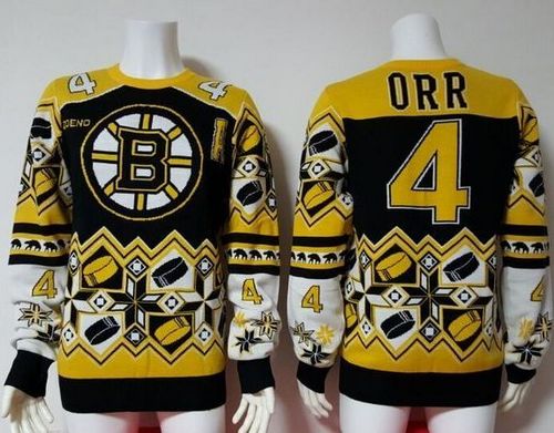 Boston Bruins #4 Bobby Orr Yellow/Black Men's NHL Ugly Sweater