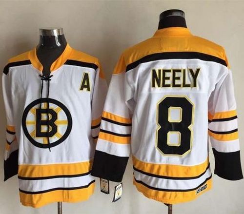 CCM Throwback Bruins #8 Cam Neely White Stitched NHL Jersey
