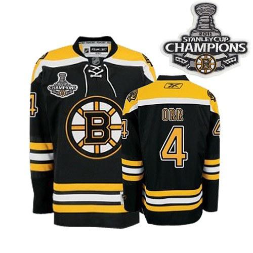 Bruins 2011 Stanley Cup Champions Patch #4 Bobby Orr Black Stitched NHL Jersey