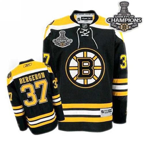 Bruins 2011 Stanley Cup Champions Patch #37 Patrice Bergeron Black Stitched NHL Jersey