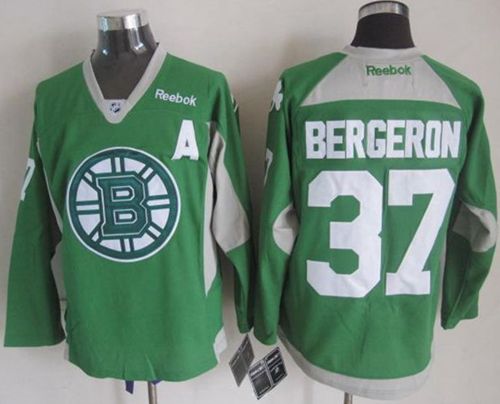Bruins #37 Patrice Bergeron Green St. Patrick's Day Practice Stitched NHL Jersey