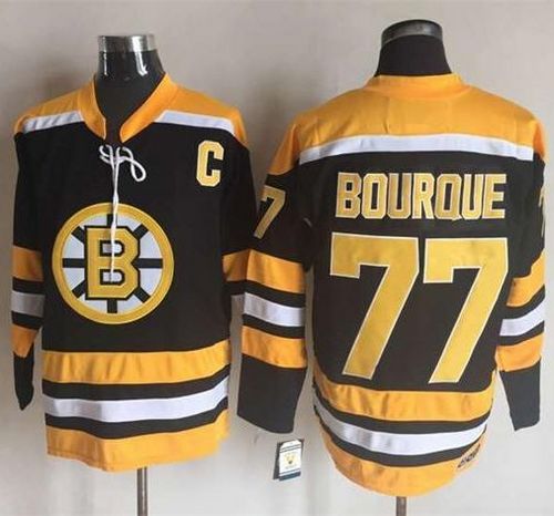 Bruins #77 Ray Bourque Black/Yellow CCM Throwback New Stitched NHL Jersey