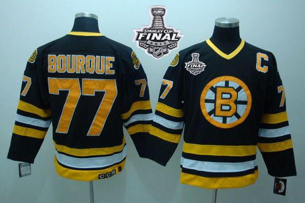 Bruins Stanley Cup Finals Patch #77 Ray Bourque Stitched CCM Throwback Black NHL Jersey