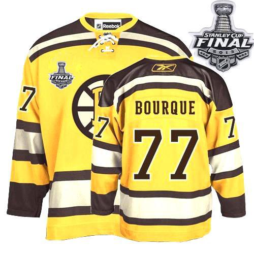 Bruins Stanley Cup Finals Patch #77 Ray Bourque Stitched Winter Classic Yellow NHL Jersey