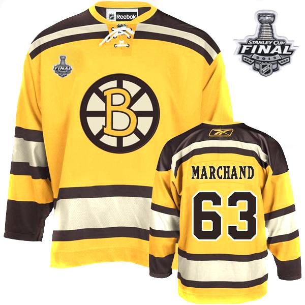 Bruins Stanley Cup Finals Patch #63 Brad Marchand Winter Classic Yellow Stitched NHL Jersey