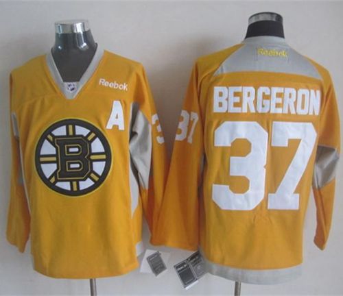 Bruins #37 Patrice Bergeron Yellow Practice Stitched NHL Jersey