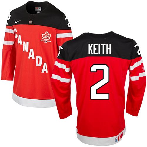 Olympic CA. #2 Duncan Keith Red 100th Anniversary Stitched NHL Jersey