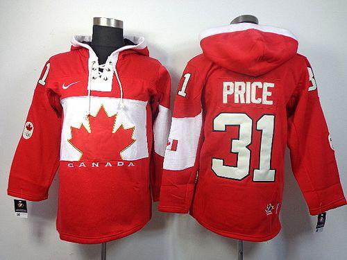 Olympic CA. #31 Carey Price Red Sawyer Hooded Sweatshirt Stitched NHL Jersey