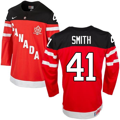 Olympic CA. #41 Mike Smith Red 100th Anniversary Stitched NHL Jersey