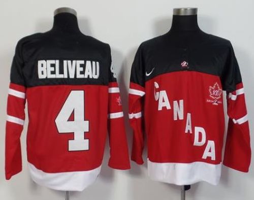 Olympic CA. #4 Jean Beliveau Red 100th Anniversary Stitched NHL Jersey