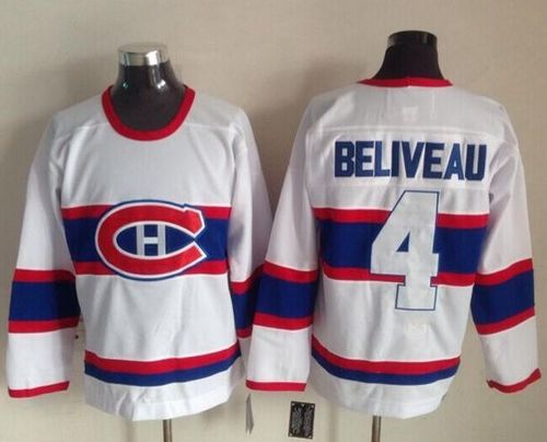 Canadiens #4 Jean Beliveau White CCM Throwback Stitched NHL Jersey
