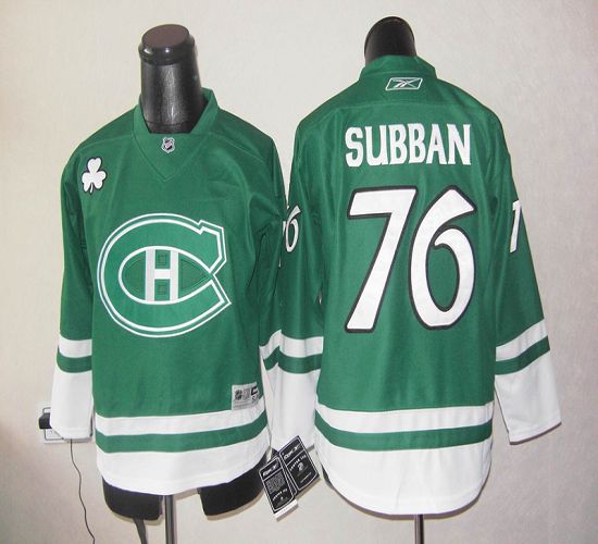 Canadiens St Patty's Day #76 PK Subban Green Stitched NHL Jersey