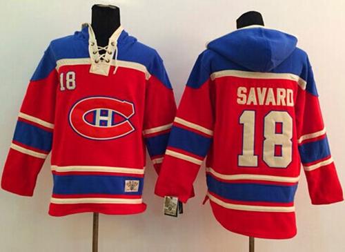 Canadiens #18 Serge Savard Red Sawyer Hooded Sweatshirt Stitched NHL Jersey