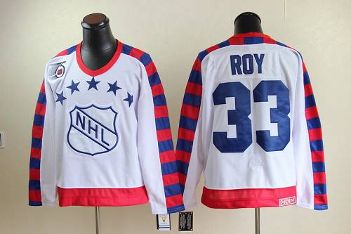 Canadiens #33 Patrick Roy White All Star CCM Throwback 75TH Stitched NHL Jersey