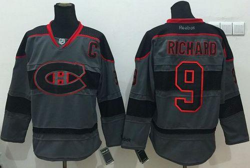 Canadiens #9 Maurice Richard Charcoal Cross Check Fashion Stitched NHL Jersey