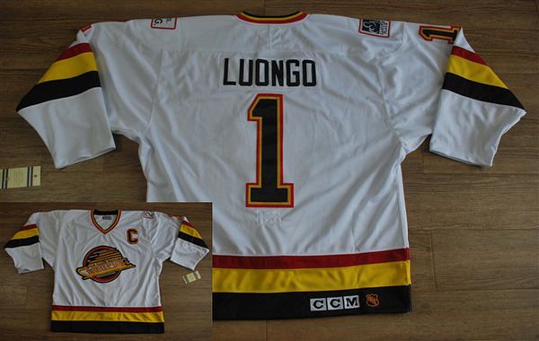 Canucks #1 Roberto Luongo Stitched White CCM Throwback Vintage NHL Jersey