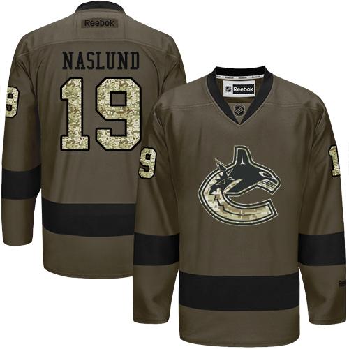 Canucks #19 Markus Naslund Green Salute to Service Stitched NHL Jersey