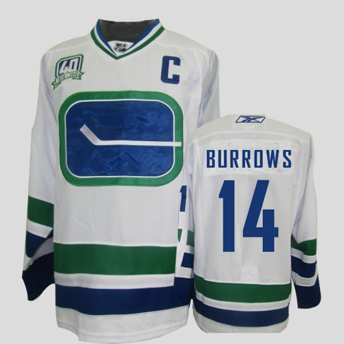 Canucks #14 Alexandre Burrows Stitched White Third 40TH Patch NHL Jerse